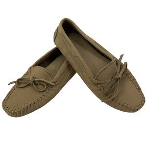 MINNETONKA Size 9 Driving Moccasins Leather Slip On Loafers Beige Tan